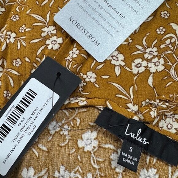 NWT Lulus Would Be Love Dark Mustard Floral Print Maxi Slip Dress - Picture 10 of 11
